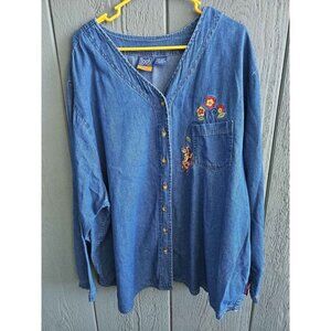 Vintage Womens Plus Size 30W / 32W (5x) Tigger Disney Winnie The Pooh Denim Shir